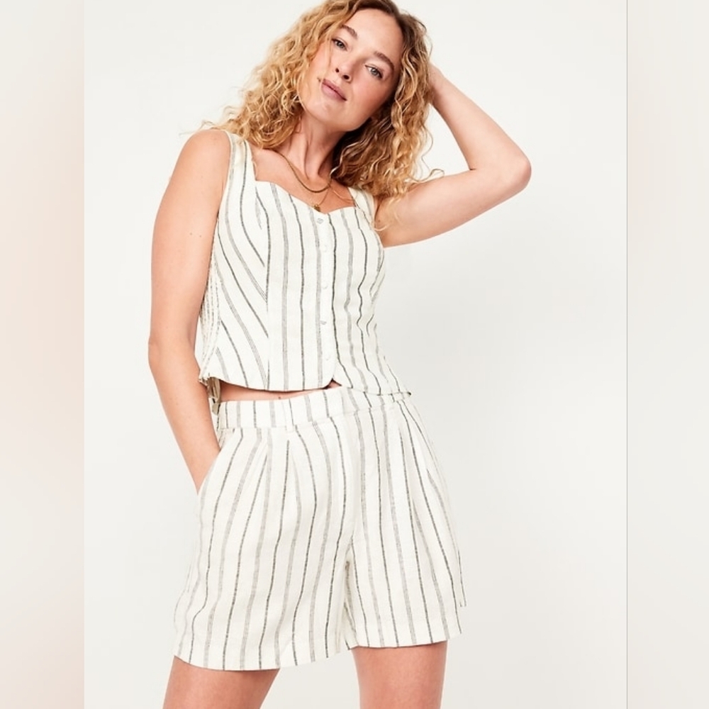 Old Navy Coord Set Linen Blend Matching High Rise Shorts Tank Coordinating